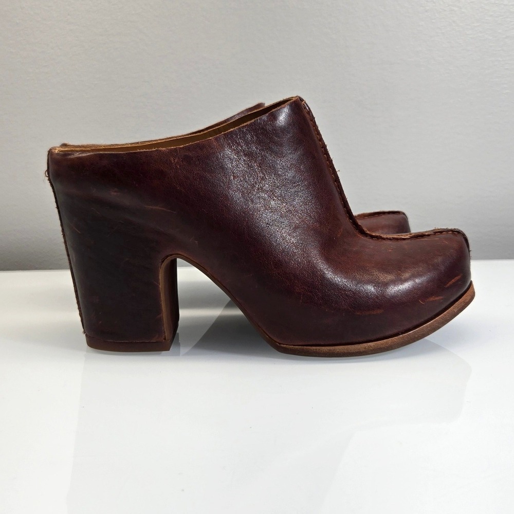 Kork-Ease Sagano Mules Clogs 6 Chocolate Brown Leather Wrap Block Heel Platform
